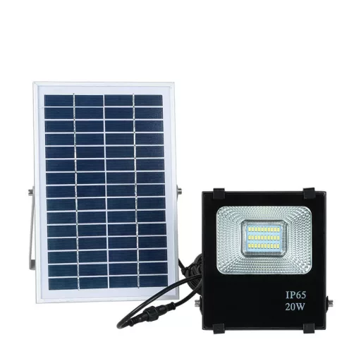 Faro LED Solare con Telecomando - 20W, Impermeabile IP65, Cavo da 5m