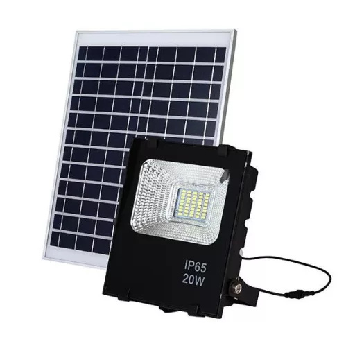Faro LED Solare con Telecomando - 20W, Impermeabile IP65, Cavo da 5m