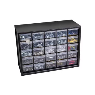   Cassetto di stoccaggio a 25 scomparti per piccoli pezzi, montabile a parete e autoportante