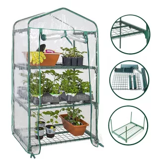   Mini Serra con Struttura in Metallo - 3 Ripiani, Copertura in PVC Resistente alle Intemperie
