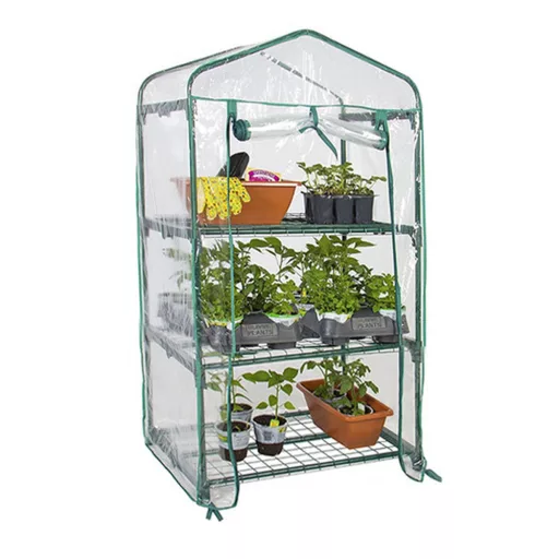 Mini Serra con Struttura in Metallo - 3 Ripiani, Copertura in PVC Resistente alle Intemperie