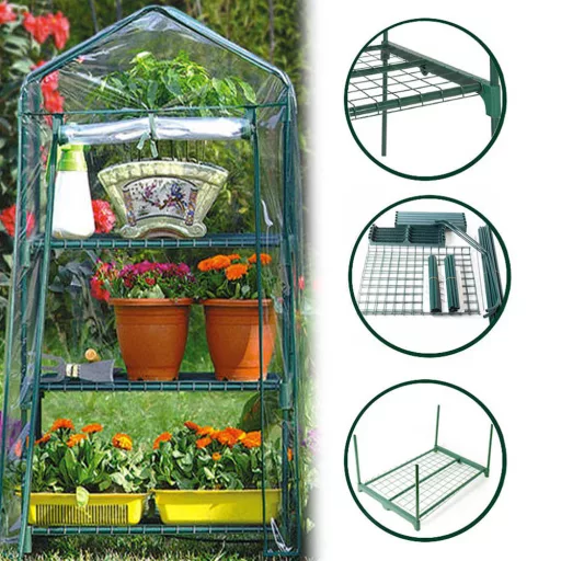 Mini Serra con Struttura in Metallo - 3 Ripiani, Copertura in PVC Resistente alle Intemperie