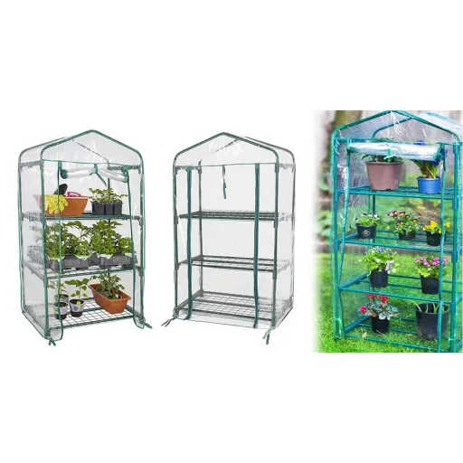 Mini Serra con Struttura in Metallo - 3 Ripiani, Copertura in PVC Resistente alle Intemperie