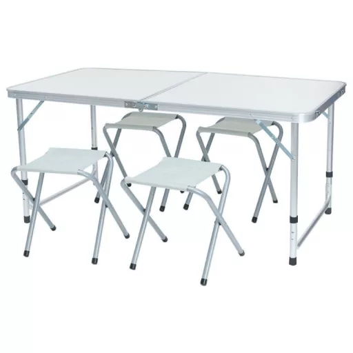 Set da tavolo da campeggio portatile regolabile con 4 sedie