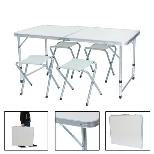 Set da tavolo da campeggio portatile regolabile con 4 sedie