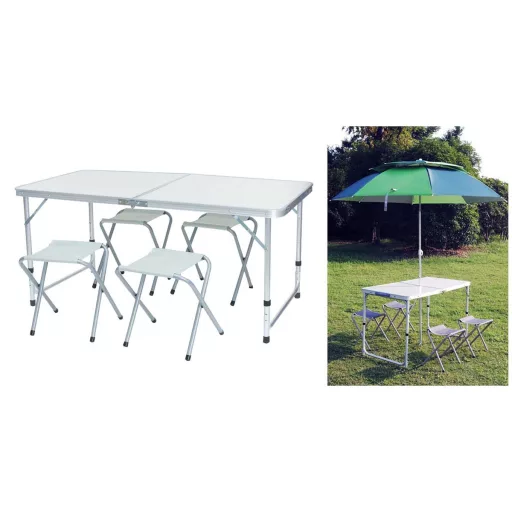 Set da tavolo da campeggio portatile regolabile con 4 sedie