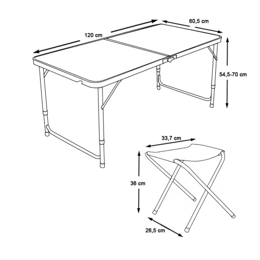 Set da tavolo da campeggio portatile regolabile con 4 sedie