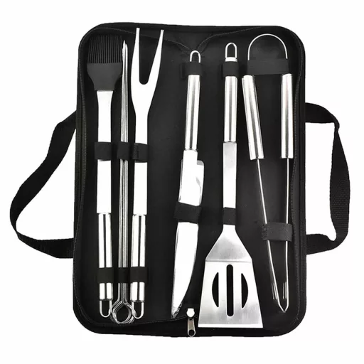Set di attrezzi per barbecue in acciaio inossidabile da 9 pezzi con borsa da trasporto