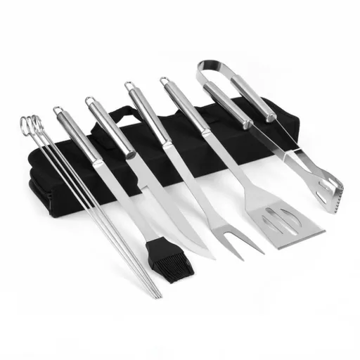 Set di attrezzi per barbecue in acciaio inossidabile da 9 pezzi con borsa da trasporto