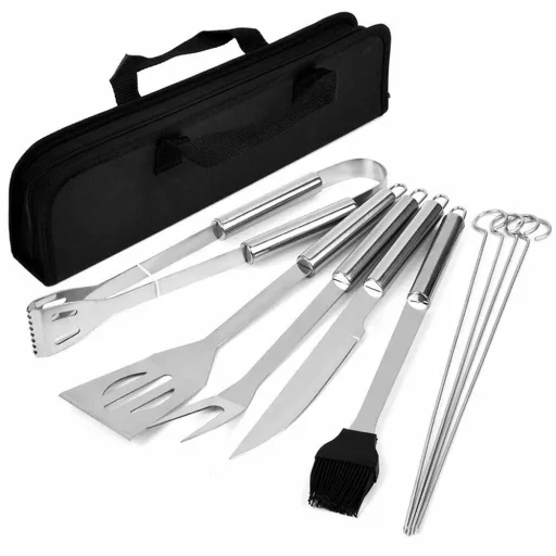 Set di attrezzi per barbecue in acciaio inossidabile da 9 pezzi con borsa da trasporto