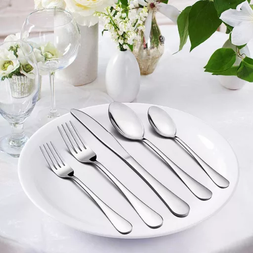 Set di posate in acciaio inossidabile da 84 pezzi per 12 persone con scatola regalo - opzioni argento e argento-oro
