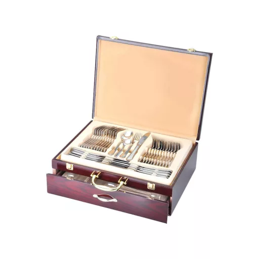 Set di posate in acciaio inossidabile da 84 pezzi per 12 persone con scatola regalo - opzioni argento e argento-oro