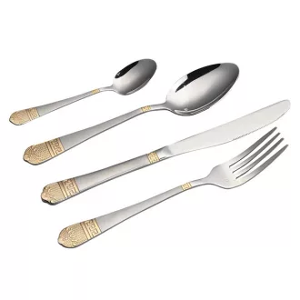   Set di posate in acciaio inossidabile da 84 pezzi per 12 persone con elegante scatola regalo - Argento/Oro