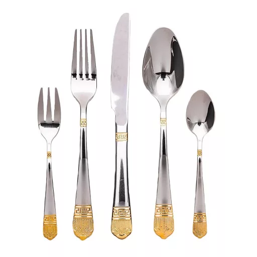 Set di posate in acciaio inossidabile da 84 pezzi per 12 persone con elegante scatola regalo - Argento/Oro