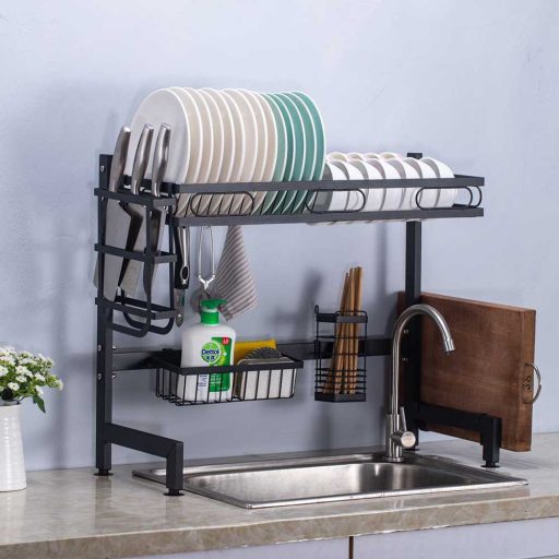 Scolapiatti da posizionare sopra il lavello con ganci e contenitori - Design doppio