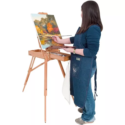 Cavalletto in legno portatile con altezza regolabile e tracolla