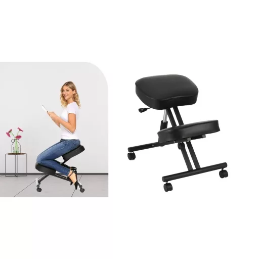Sedia ergonomica da ginocchio con altezza regolabile e sedile imbottito - Nero