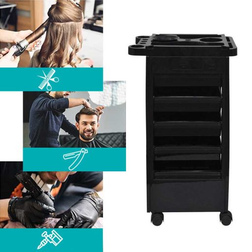 Carrello per parrucchieri a 5 cassetti con supporto per phon e ciotola per mescolare