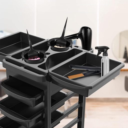 Carrello per parrucchieri a 5 cassetti con supporto per phon e ciotola per mescolare