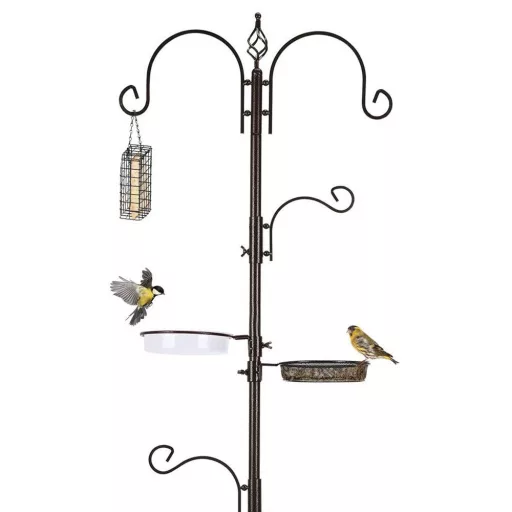 Feeder per uccelli in metallo alto 230 cm con 4 ganci e 2 ciotole