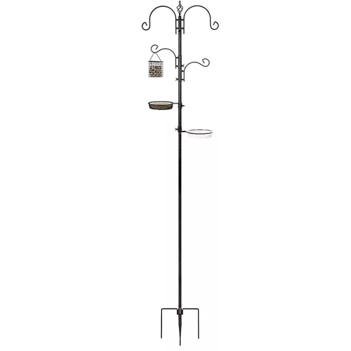 Feeder per uccelli in metallo alto 230 cm con 4 ganci e 2 ciotole