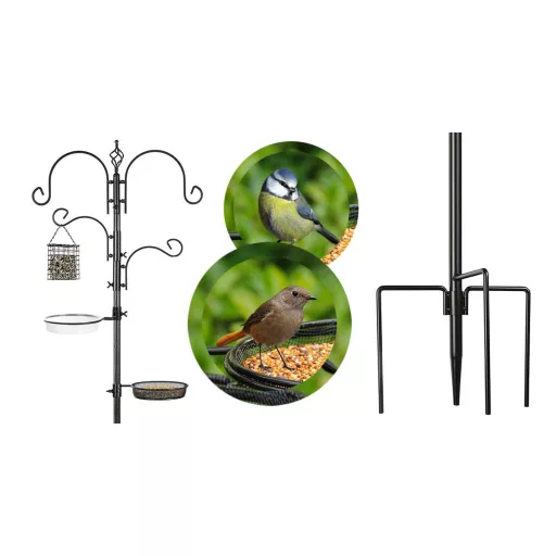 Feeder per uccelli in metallo alto 230 cm con 4 ganci e 2 ciotole