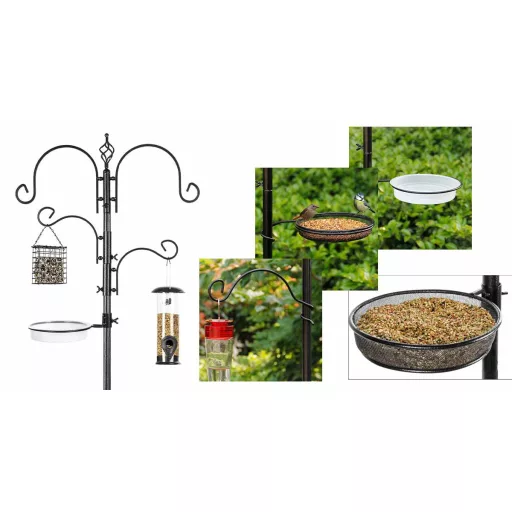 Feeder per uccelli in metallo alto 230 cm con 4 ganci e 2 ciotole
