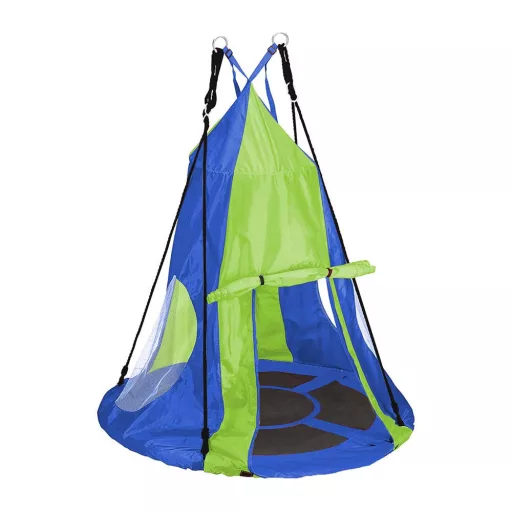 Altalena a nido 110 cm con tenda - Altezza regolabile, uso interno/esterno, capacità 100 kg