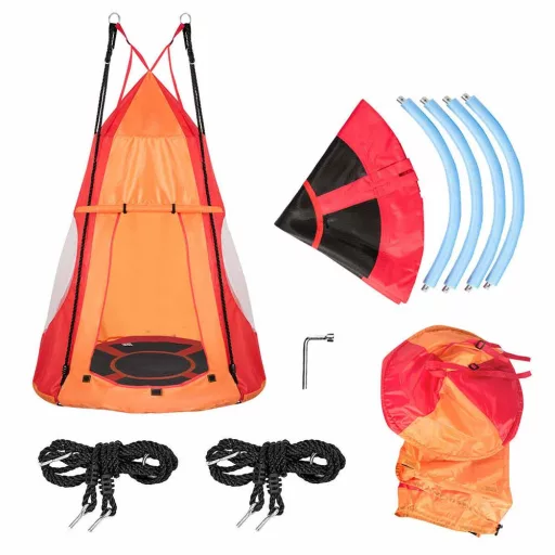 Altalena a nido 110 cm con tenda - Altezza regolabile, uso interno/esterno