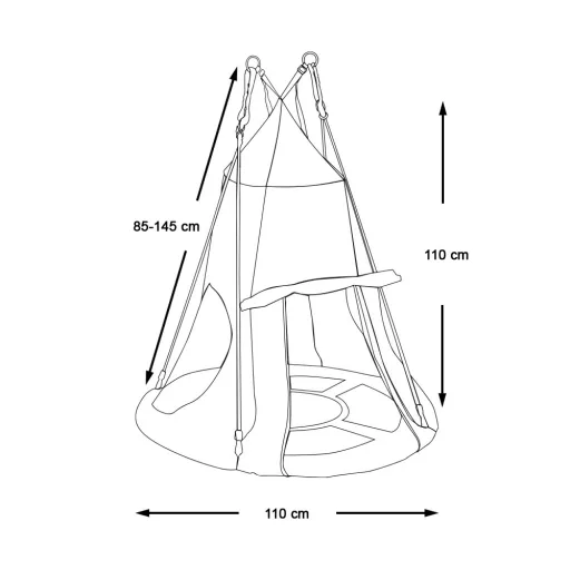 Altalena a nido 110 cm con tenda - Altezza regolabile, uso interno/esterno