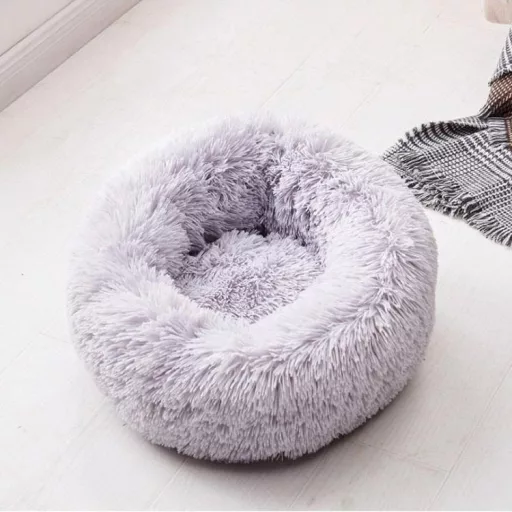Letto per animali domestici in morbido peluche per cani e gatti - 60 cm, con copertura removibile, grigio