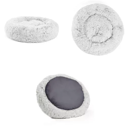 Letto per animali domestici in morbido peluche per cani e gatti - 80 cm, con copertura removibile, grigio