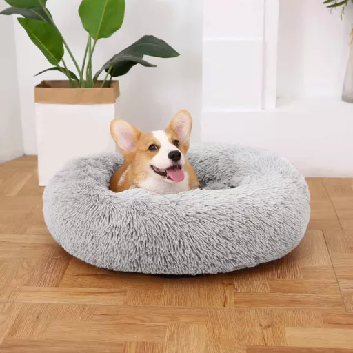 Letto per animali domestici in morbido peluche per cani e gatti - 80 cm, con copertura removibile, grigio