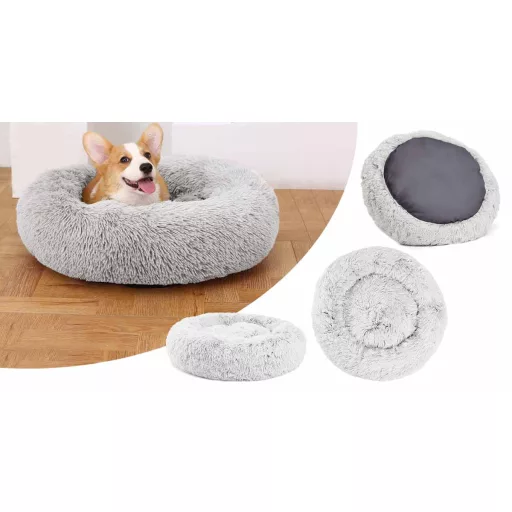 Letto per animali domestici in morbido peluche per cani e gatti - 80 cm, con copertura removibile, grigio