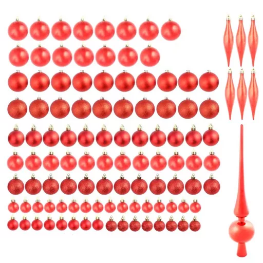 Set di decorazioni per albero di Natale da 112 pezzi in rosso - Decorazione elegante e festosa