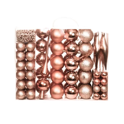 Set di decorazioni per albero di Natale in oro rosa da 112 pezzi con varie dimensioni e finiture