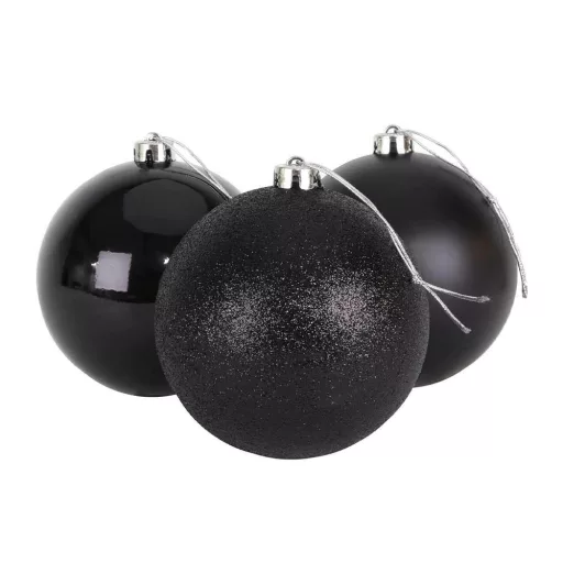 Set di decorazioni natalizie nere da 112 pezzi con palline opache, lucide e brillanti