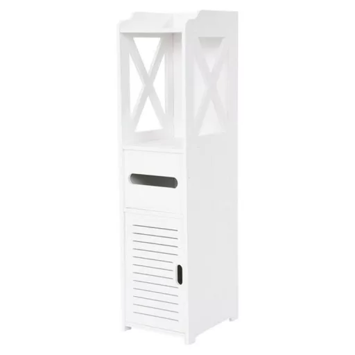 Armadio da bagno stretto con 3 ripiani e porta carta igienica - Design bianco salvaspazio