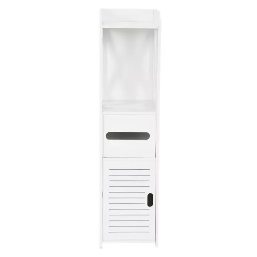 Armadio da bagno stretto con 3 ripiani e porta carta igienica - Design bianco salvaspazio
