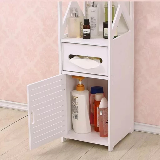 Armadio da bagno stretto con 3 ripiani e porta carta igienica - Design bianco salvaspazio