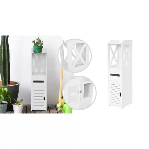 Armadio da bagno stretto con 3 ripiani e porta carta igienica - Design bianco salvaspazio