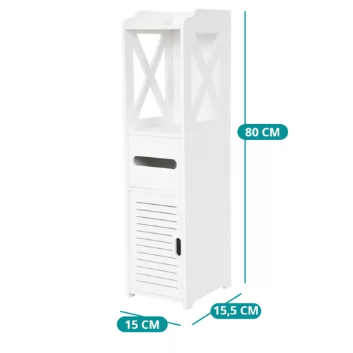 Armadio da bagno stretto con 3 ripiani e porta carta igienica - Design bianco salvaspazio
