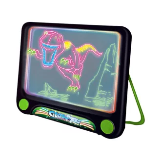   Tavola da disegno illuminata con pennarelli neon e occhiali 3D - Temi unicorno, dinosauro e spazio