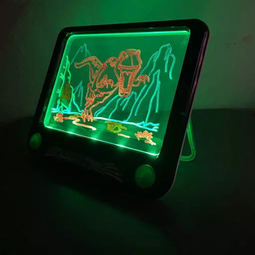 Tavola da disegno illuminata con pennarelli neon e occhiali 3D - Temi unicorno, dinosauro e spazio