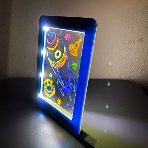 Tavola da disegno illuminata con pennarelli neon e occhiali 3D - Temi unicorno, dinosauro e spazio