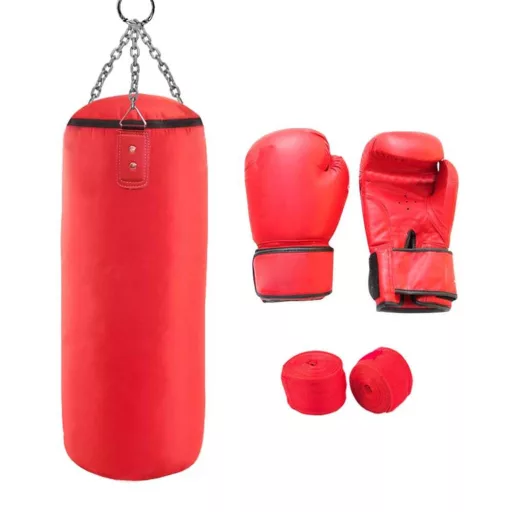 Set di boxe junior con sacco riempito di sabbia e guanti per bambini e adolescenti
