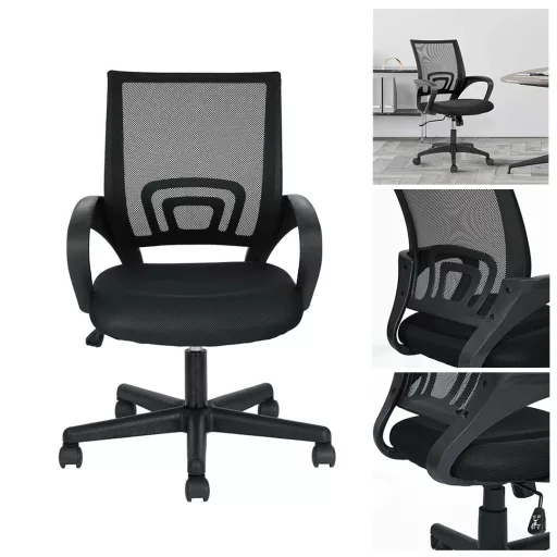 Sedia da ufficio girevole ergonomica con braccioli, schienale in rete, altezza regolabile - Vari colori