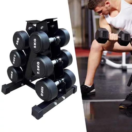 Supporto per manubri per 3 coppie, capacità di 120 kg, design salvaspazio