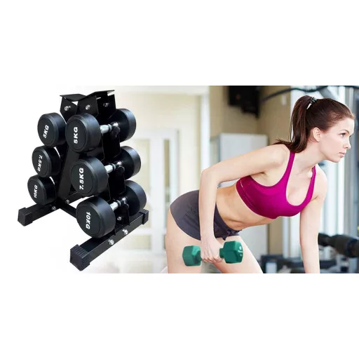 Supporto per manubri per 3 coppie, capacità di 120 kg, design salvaspazio