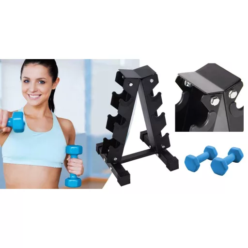 Supporto per manubri per 3 coppie, capacità di 120 kg, design salvaspazio